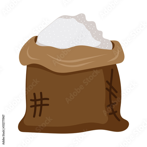 Bag of white sugar vector food icon isolated. Sweet sack flour ingredient drawing. Cook kitchen packet and symbol burlap sweetener container. Brown bagful sucrose and heap granules glucose grain