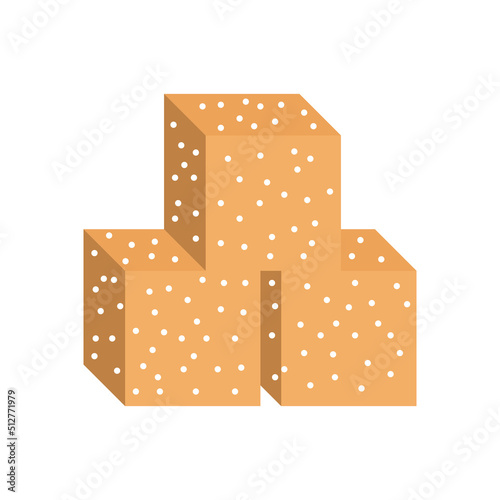 Brown sugar cube food vector icon illustration. Sweet square diet ingredient isolated white. Healthy shape piece crystal cane and nutrition element refined. Block sweetener granular or sucrose glucose
