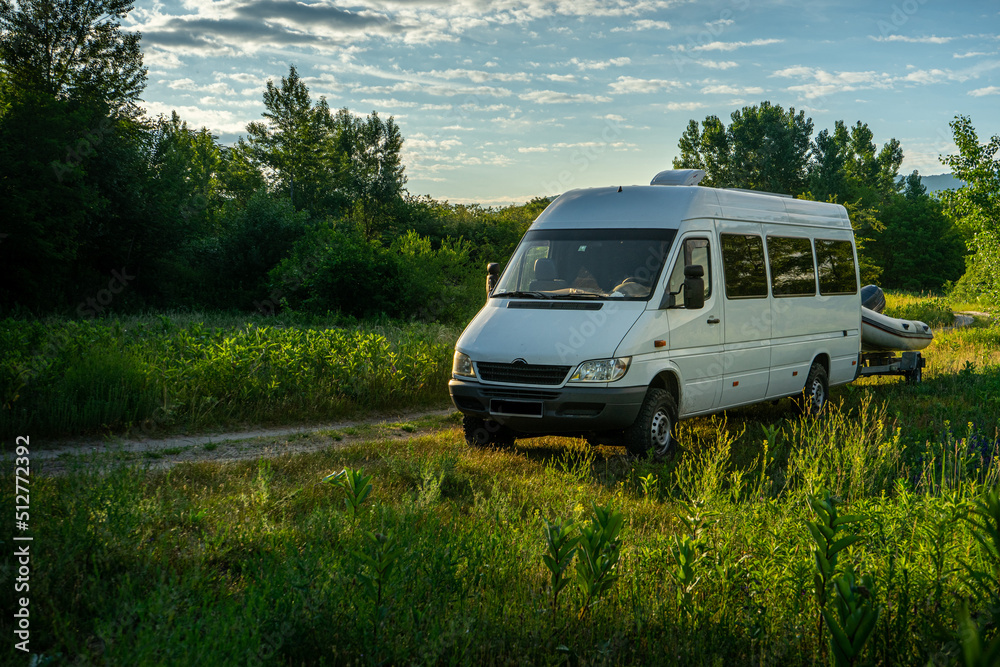 camper van on a road