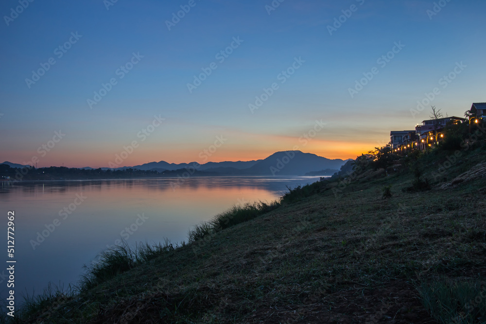 Beautiful morning sky and Mekhong River at Chiang Khan,Loei,Northeastern Thailand.