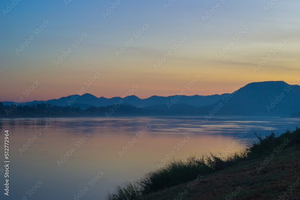 Beautiful morning sky and Mekhong River at Chiang Khan,Loei,Northeastern Thailand.