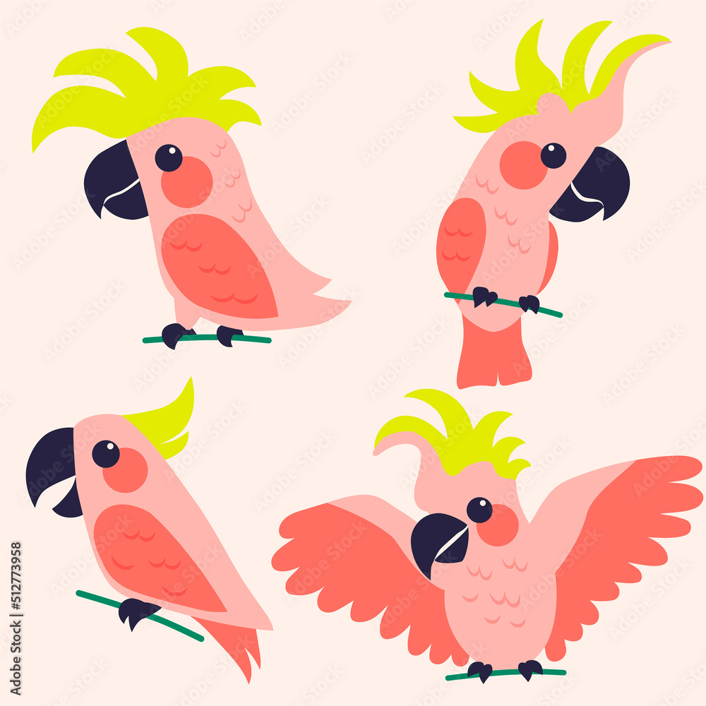 Fototapeta premium Set of cartoon parrots. Vector illustration.