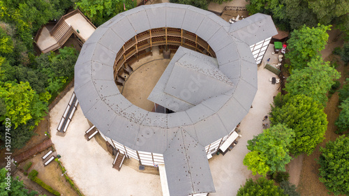 Obraz na płótnie Aerial view of the Globe Theater, a Shakespearean theater in Rome, Italy, faithful replica of the Globe Theater in London, the most famous theater of the Elizabethan period
