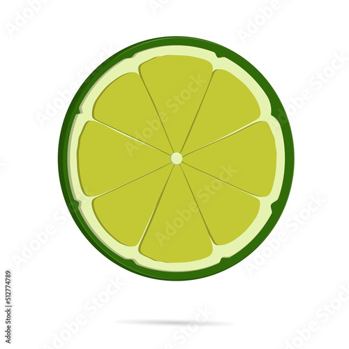 Slice of lime icon vector illustration, very sour green skinned fruit
