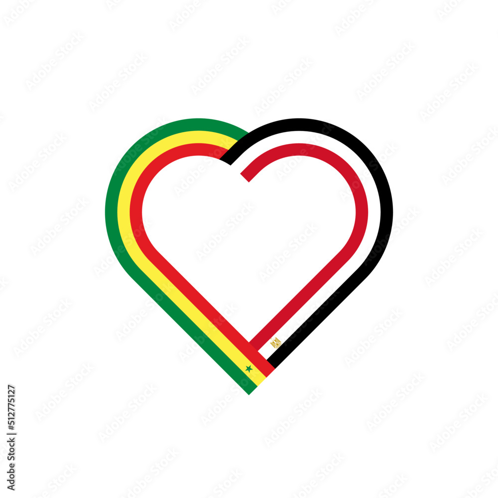 unity concept. heart ribbon icon of senegal and egypt flags. vector illustration isolated on white background unity concept. heart ribbon icon of senegal and egypt flags. vector illustration isolated on white background
