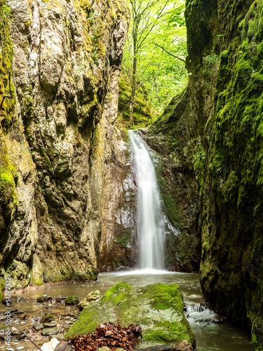 bedina waterfall in the woods  romania  cerna river valley