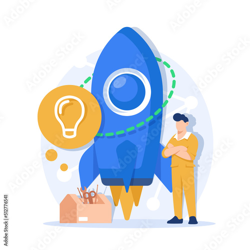 Startup, space, business concept. Cartoon startup for concept design