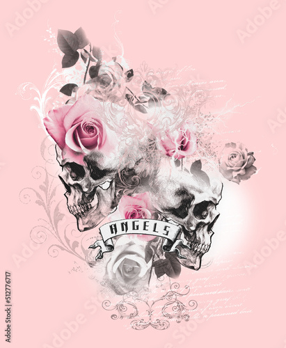 mixed skulls with flowers print 