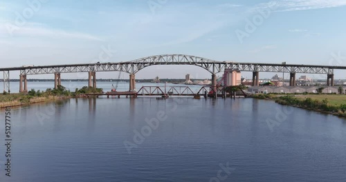 Aerial of cars traveling over the Calcasieu River Bridge in Lake Charles, Louisiana photo