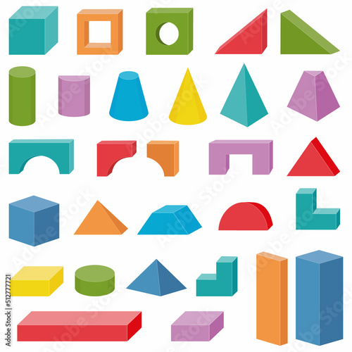 Multi-colored insulated wooden blocks for the construction of a children's tower, castle, house. Vector illustration.