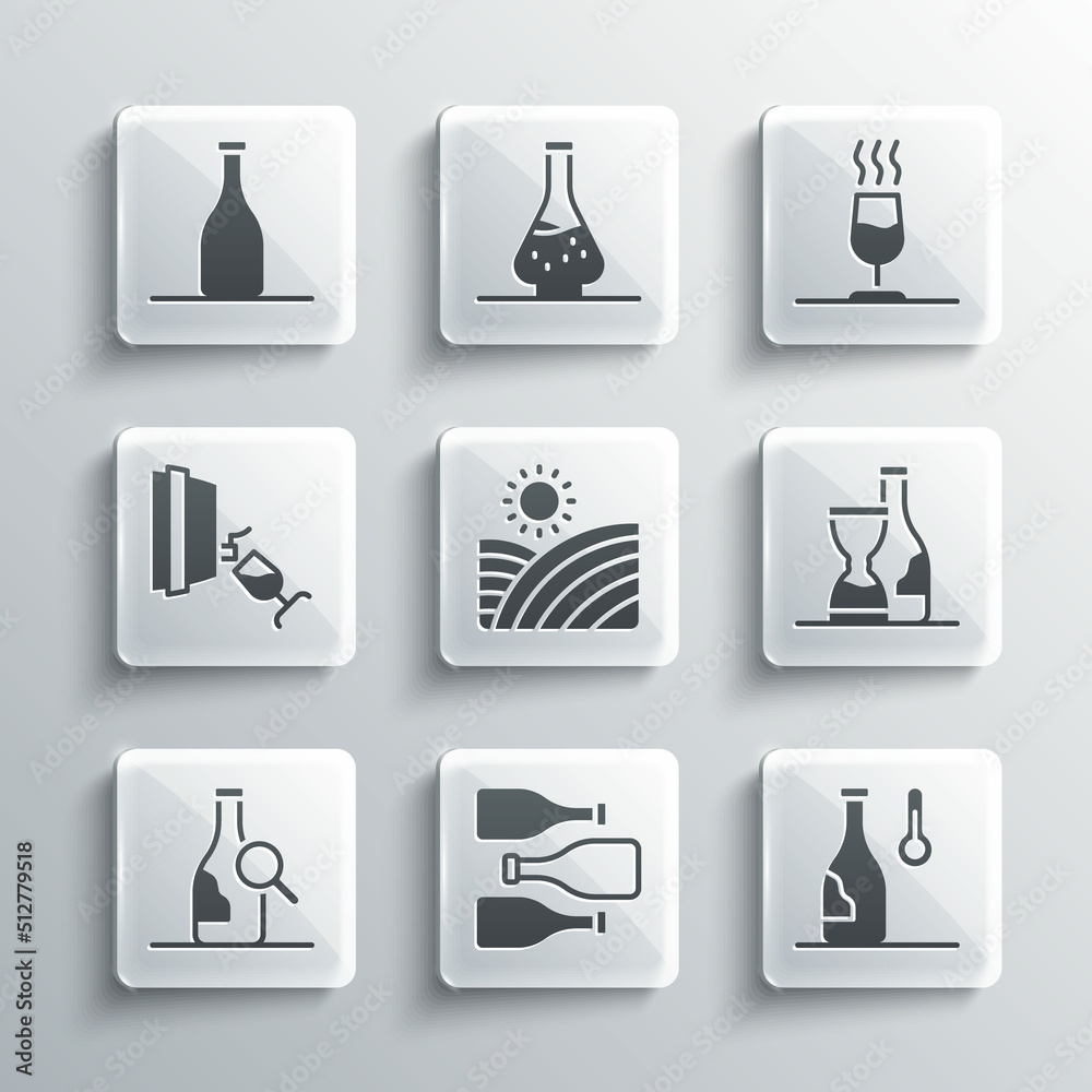 Set Bottles of wine, Wine temperature, Vineyard grapes, tasting, degustation, and icon. Vector Set Bottles of wine, Wine temperature, Vineyard grapes, tasting, degustation, and icon. Vector