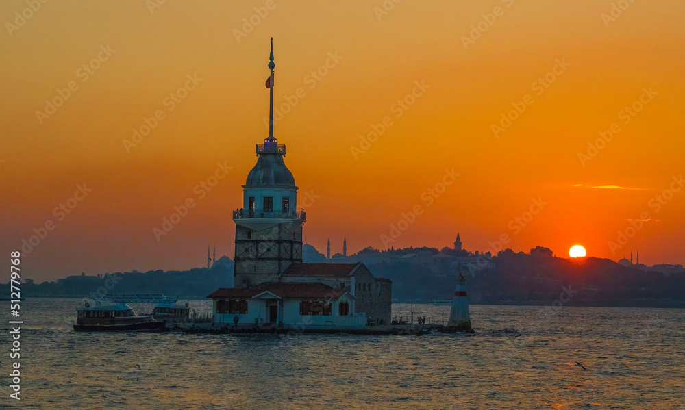 The Maiden's Tower is located on a small island in the sea in Istanbul of Turkey. The tower is the only artifact from the Byzantine period in Üsküdar.