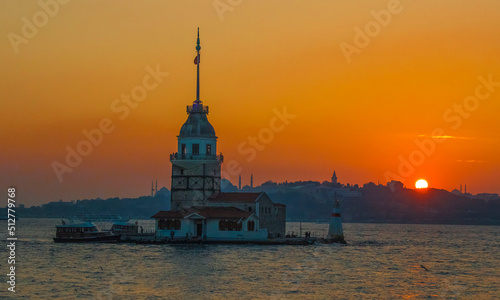 The Maiden's Tower is located on a small island in the sea in Istanbul of Turkey. The tower is the only artifact from the Byzantine period in Üsküdar.