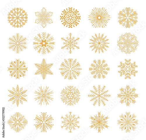 Beautiful set white snowflakes. New year design elements, frozen symbol.