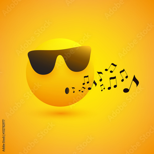 Papier peint singes - Papier peint Singing or Whistling Emoji - Emoticon Face Wearing Sunglasses on Yellow Background - Vector Design Concept
