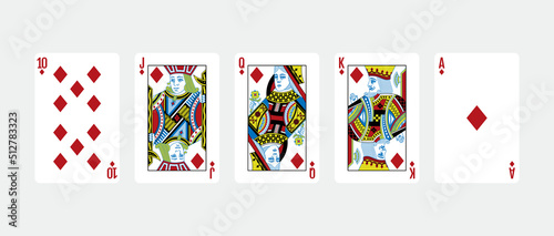 Royal flush diamonds five card poker hand playing cards deck