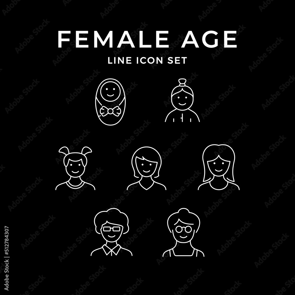 Set line icons of female age Set line icons of female age
