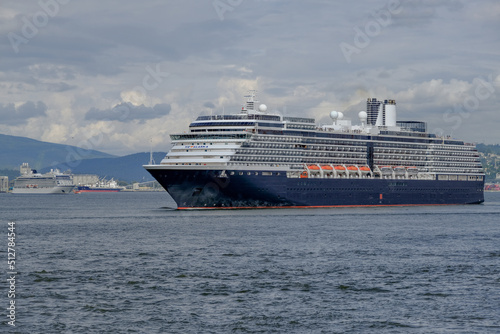 Holland America HAL cruiseship cruise ship liner Noordam departing port of Vancouver, Canada for Alaska cruise	 photo