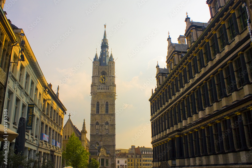 City Hall Columns and Belfry Tower in Ghent