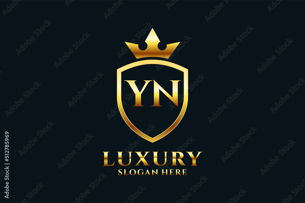 initial YN elegant luxury monogram logo or badge template with scrolls ...