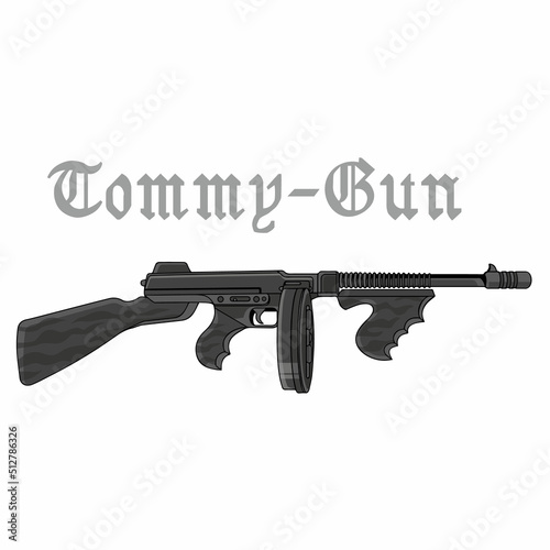 machine gun, tommy-gun, flat illustration 