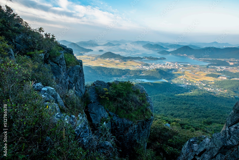 Fototapeta premium Scenic view of mountains against sky during sunrise