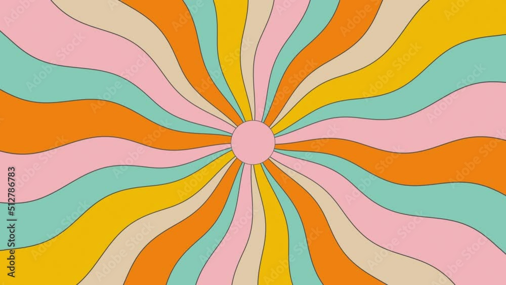 Retro Pastel colorful flat wavy cartoon sky sunburst looping animation.