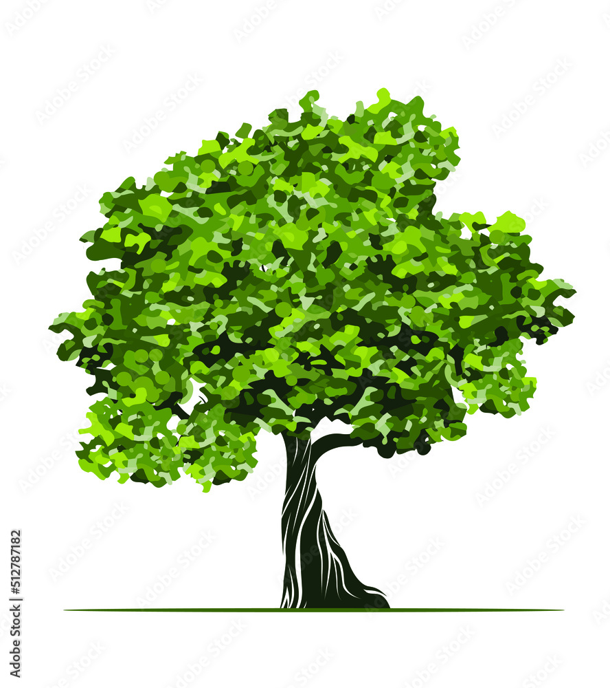 Obraz premium Shape of green Tree with Leaves. Vector outline Illustration. Plant in Garden.