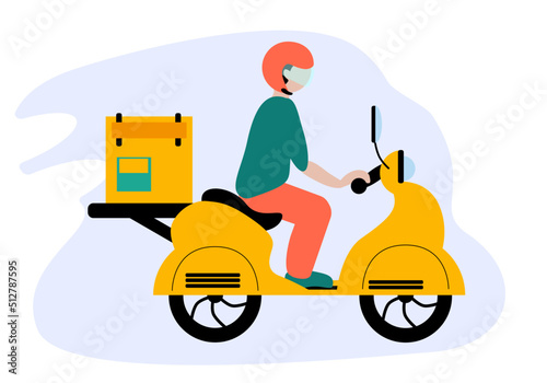 Express delivery on the motorbike icon concept. Person riding motorbike with box behind back icon for service, order, fast, free and worldwide shipping. Modern design vector illustration.