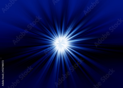 Abstract surface of radial blur zoom in dark blue and white tones. Bright blue background with radial, diverging, converging lines. 