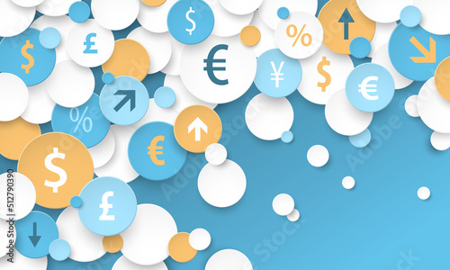Colorful vector business concept with currency symbols on dark blue background