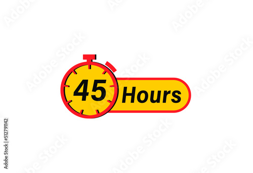 45 Hours timers Clocks, Timer 45 hour icon, countdown icon. Time measure. Chronometer icon isolated on white background