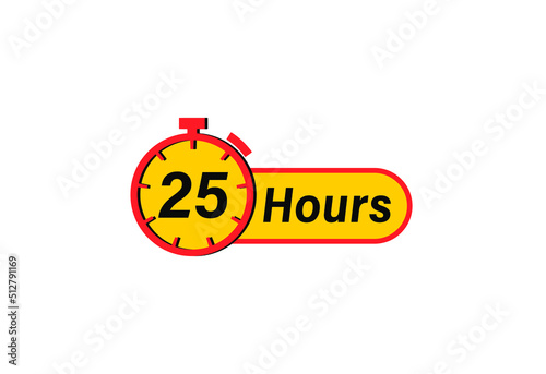 25 Hours timers Clocks, Timer 25 hour icon, countdown icon. Time measure. Chronometer icon isolated on white background