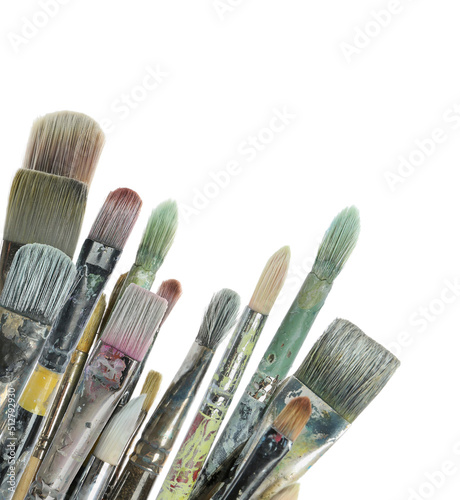 Set of different paintbrushes on white background