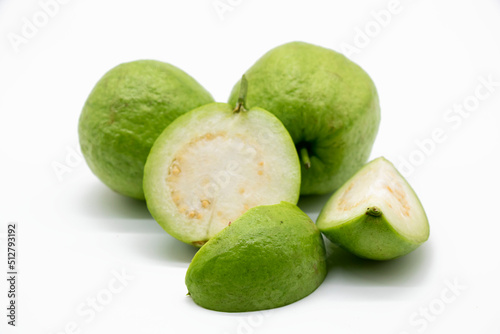 whole green Guava isolated on the white background.fresh peeyara fruit