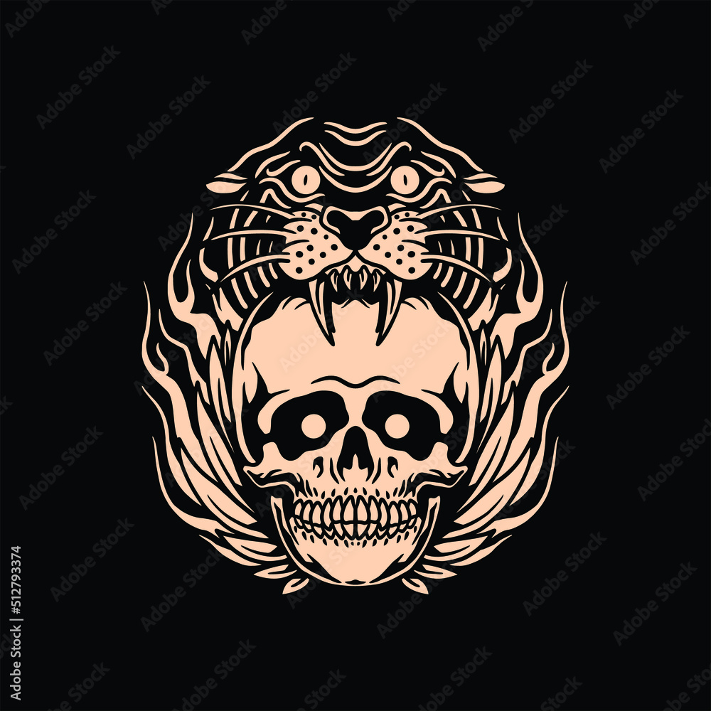 panther and skull tattoo vector design panther and skull tattoo vector design