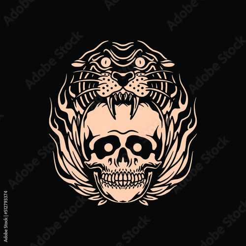 panther and skull tattoo vector design