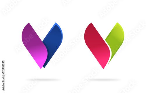 Free Download Logo v letter vector or check mark company logotype in eco green, red blue and purple color design abstract brand, creative clean element modern 3d for medical graphic, checkmark geometric template - GFXLoad