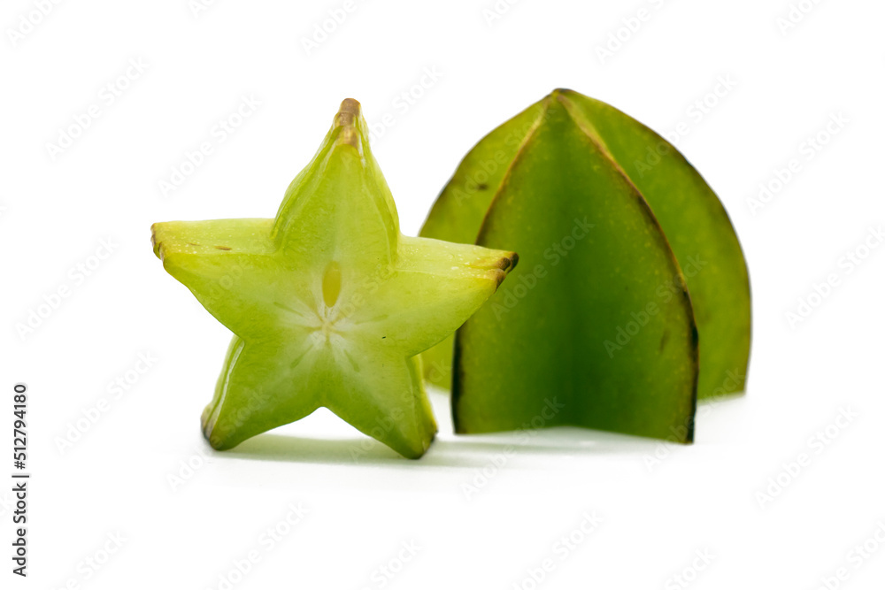Fototapeta premium fresh Star fruit or carambola slices on white background.