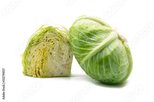 Fresh green Cabbage slices isolated on white background