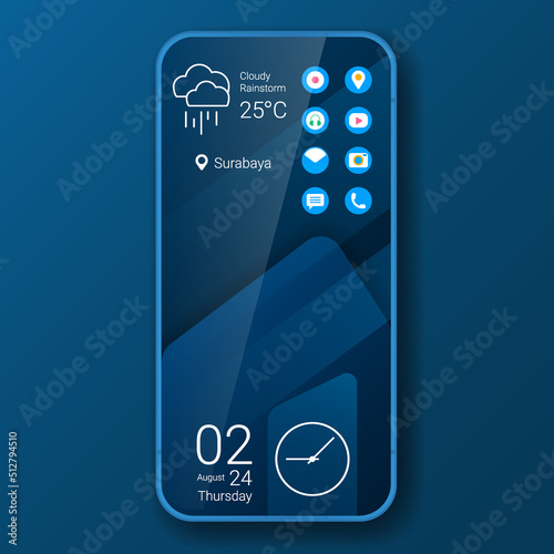 blue elegant home screen realistic smartphone user interface