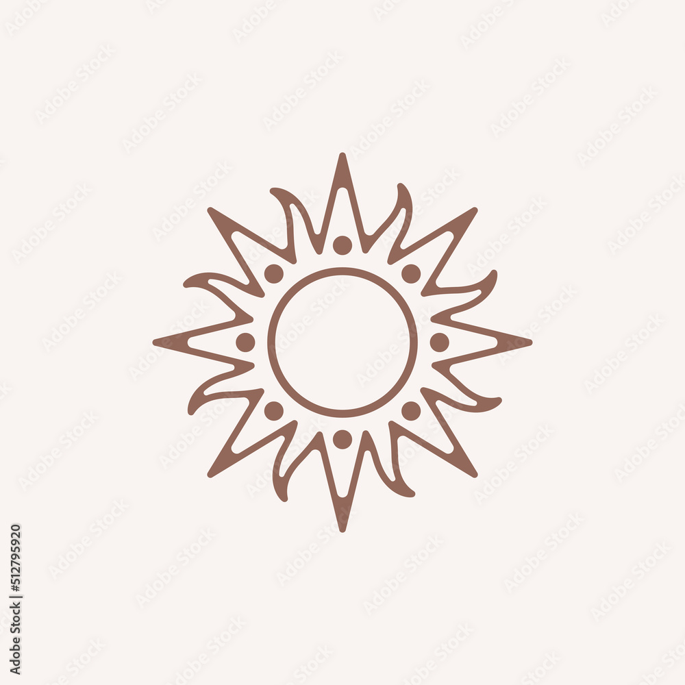Sun emblem in boho style. Trendy geometric symbol. Modern abstract linear composition and graphic design element. Sun emblem in boho style. Trendy geometric symbol. Modern abstract linear composition and graphic design element.