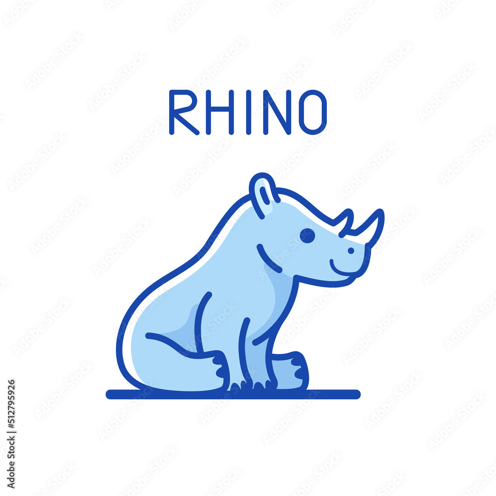 Vector logo design template - cartoon happy rhino. Contour vector illustration for logo, emblem, badge, insignia. Vector logo design template - cartoon happy rhino. Contour vector illustration for logo, emblem, badge, insignia.