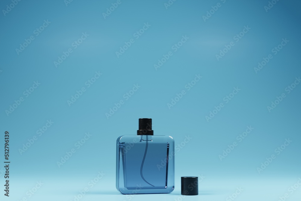 3d rendering blue transparent perfume bottle 3d rendering blue transparent perfume bottle
