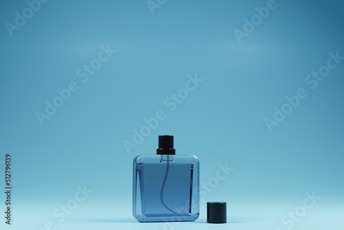 3d rendering blue transparent perfume bottle