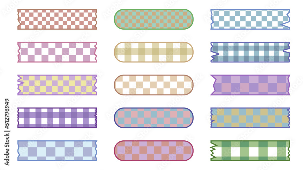 collection set of checkerboard, gingham masking tape, banner decoration, ribbon for the planner, journal, notepad, memo, and reminder. cute and simple illustration for your design collection set of checkerboard, gingham masking tape, banner decoration, ribbon for the planner, journal, notepad, memo, and reminder. cute and simple illustration for your design