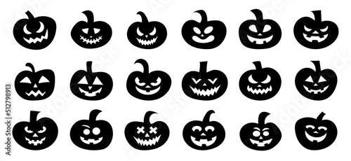 Halloween pumpkin silhouette set vector illustration
