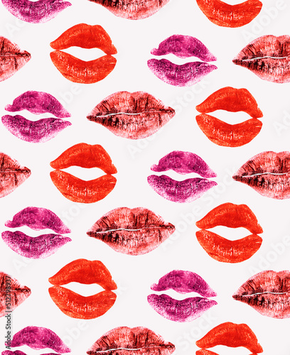 Set of lips. Seamless pattern on white background.