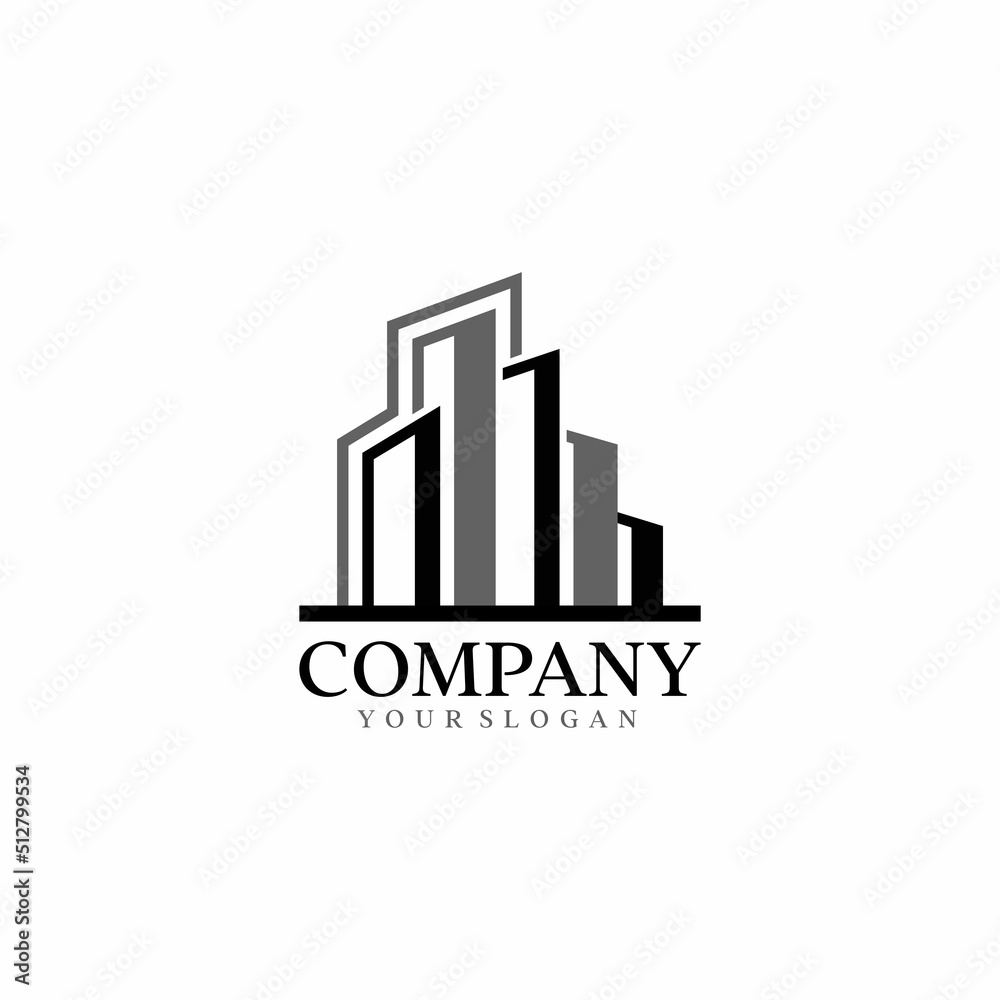 Real Estate Construction Logo design vector template. Commercial office property business center Financial Logotype. Corporate Finance Resort identity icon.
