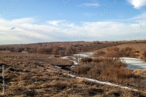 the bank of a small river in early spring